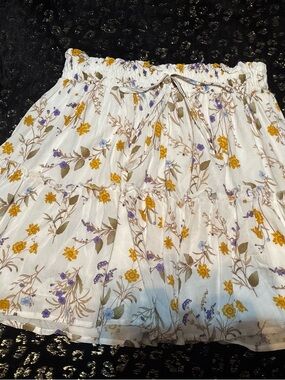 Blue Rain White Floral Tiered Skirt with Yellow & Lavender Accents